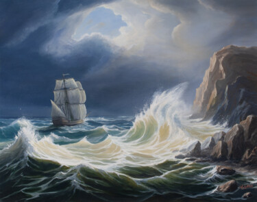 Peinture intitulée "La vague" par Anthony Colange, Œuvre d'art originale, Huile Monté sur Châssis en bois
