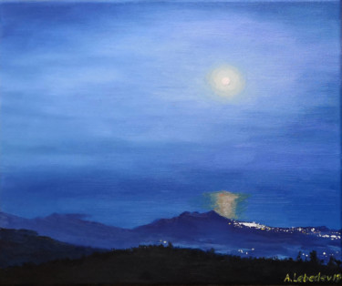 Painting titled ""Blue night"" by Anthony Lebedev, Original Artwork, Oil
