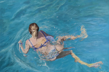 Painting titled ""Swimmer"" by Anthony Lebedev, Original Artwork, Oil Mounted on Wood Stretcher frame