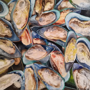 Painting titled "Mussels" by Anthony Lebedev, Original Artwork, Oil