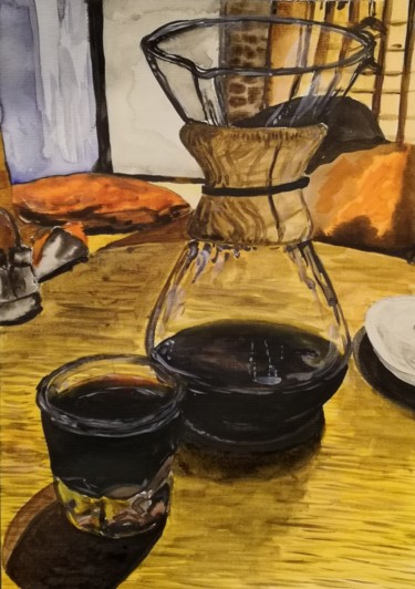 Peinture intitulée "Cafe" par Anthony Lebedev, Œuvre d'art originale, Aquarelle