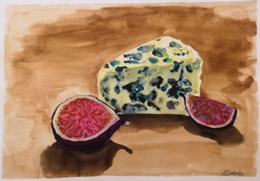 Malerei mit dem Titel ""Cheese and figs"" von Anthony Lebedev, Original-Kunstwerk, Aquarell