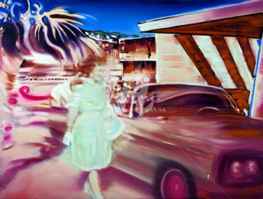 Painting titled "opals-gold-fast-car…" by Anthony Oliver, Original Artwork, Oil