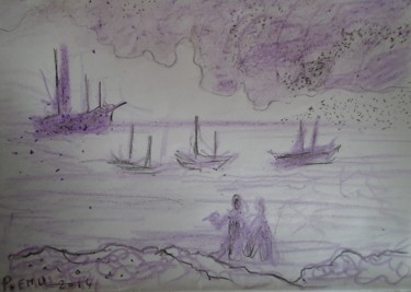 Peinture intitulée "marine ancienne" par Poemu, Œuvre d'art originale