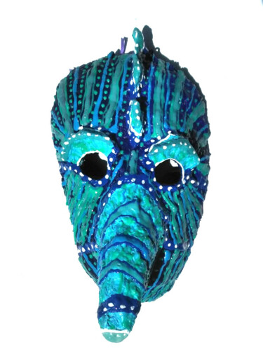 Sculpture intitulée "Blue Long Nose Mask…" par Anthony Saldivar, Œuvre d'art originale, Acrylique