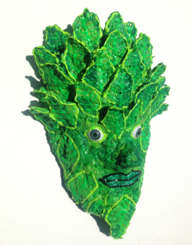Sculpture titled "Green Man Mask/Art…" by Anthony Saldivar, Original Artwork, Acrylic