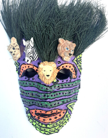 Sculpture titled "Animal Jungle Mask…" by Anthony Saldivar, Original Artwork, Acrylic