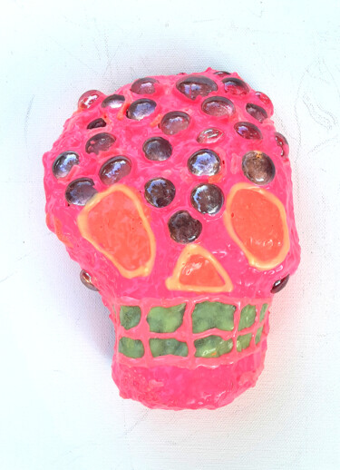 Skulptur mit dem Titel "Pink Skull Wall Art…" von Anthony Saldivar, Original-Kunstwerk, Acryl