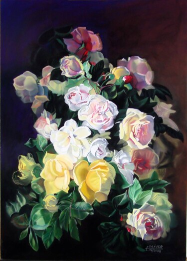 Dibujo titulada "Brassée de Roses" por Anthony Oliver, Obra de arte original, Tiza