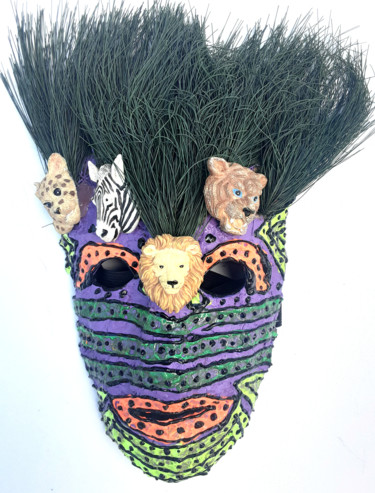 Sculpture intitulée "Animal Jungle Mask…" par Anthony Saldivar, Œuvre d'art originale, Acrylique