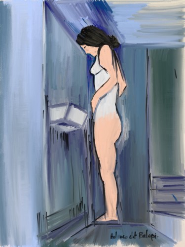 Arts numériques intitulée "la salle de bain bl…" par Antioco Dit Belapi, Œuvre d'art originale, Peinture numérique