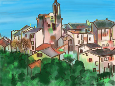 Digital Arts titled "Village Corse" by Antioco Dit Belapi, Original Artwork, Digital Painting