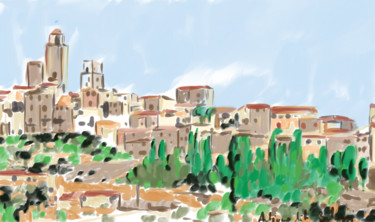 Digital Arts titled "Village toscan" by Antioco Dit Belapi, Original Artwork, Digital Painting