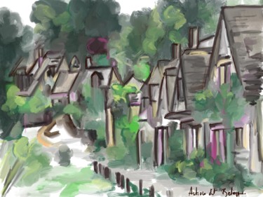 Digital Arts titled "village anglais" by Antioco Dit Belapi, Original Artwork, Digital Painting