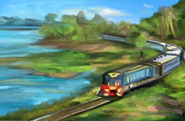 Digitale Kunst mit dem Titel "En train" von Antioco Dit Belapi, Original-Kunstwerk, Digitale Malerei