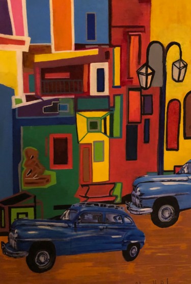 Malerei mit dem Titel "Rue cubaine" von Antioco Dit Belapi, Original-Kunstwerk, Acryl