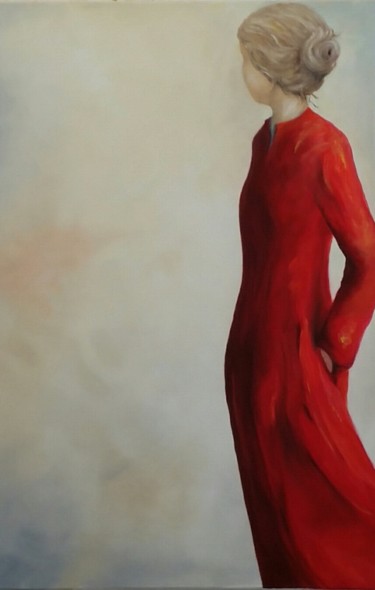 Malerei mit dem Titel "Das rote Kleid" von Antje Horn, Original-Kunstwerk, Öl
