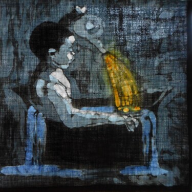 Painting titled "Batik: Beim Bad" by Antje Witzel (AKbatikart), Original Artwork, Wax Mounted on Plexiglass