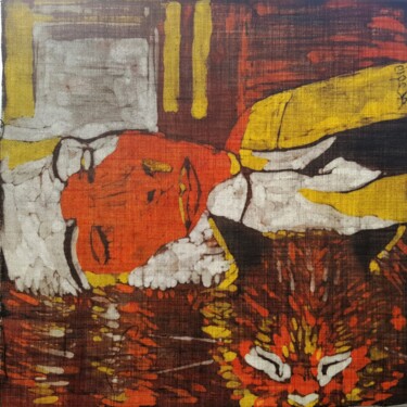 Malarstwo zatytułowany „Batik: Selbstmitkat…” autorstwa Antje Witzel (AKbatikart), Oryginalna praca, Wosk Zamontowany na Ple…