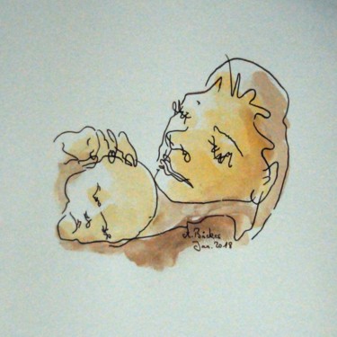 Zeichnungen mit dem Titel "Mutter mit Kind" von Antje Clara Bücker, Original-Kunstwerk, Graphit