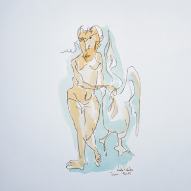 Zeichnungen mit dem Titel "Leda und Schwan" von Antje Clara Bücker, Original-Kunstwerk, Graphit