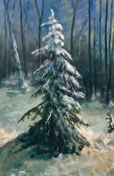Painting titled "Fur-tree" by Yuriy Piskunov, Original Artwork, Oil Mounted on Wood Stretcher frame