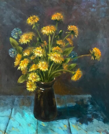 Painting titled "Dandelions" by Yuriy Piskunov, Original Artwork, Oil