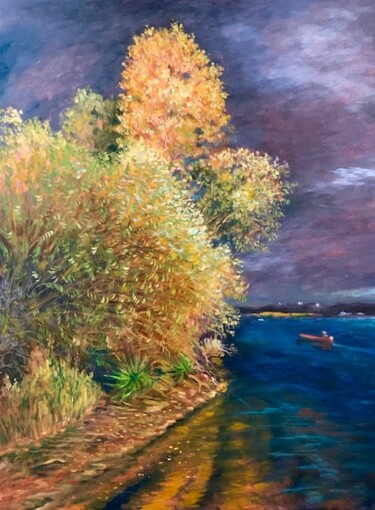 Картина под названием "Autumn willows." - Yuriy Piskunov, Подлинное произведение искусства, Масло