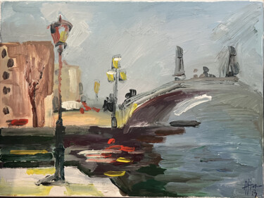 Pittura intitolato "Tra ponti e luci a…" da Antoanella Stan, Opera d'arte originale, Acrilico