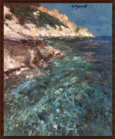 Painting titled "Scogliera Ligure" by Lorenzo  Antognetti Artista, Original Artwork