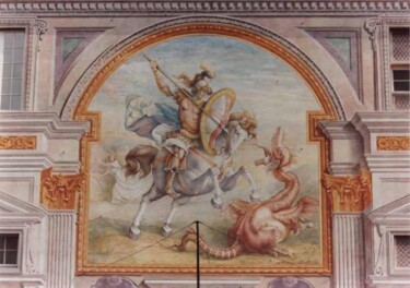 Painting titled "Sangiorgio e il Dra…" by Lorenzo  Antognetti Artista, Original Artwork, Pigments