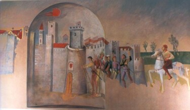 Pittura intitolato "Attacco alle mura" da Lorenzo  Antognetti Artista, Opera d'arte originale