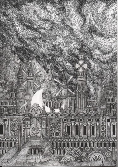 图画 标题为“Wind castle (impres…” 由Antoine Aizier, 原创艺术品, 墨