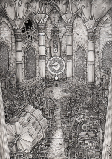 Drawing titled "Age of time" by Antoine Aizier, Original Artwork, Ink