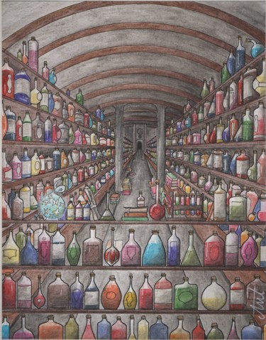 Drawing titled "Laboratory" by Antoine Aizier, Original Artwork, Watercolor