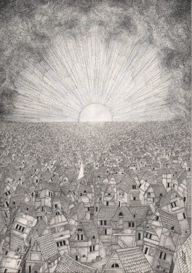 图画 标题为“Sea of Habitations…” 由Antoine Aizier, 原创艺术品, 墨