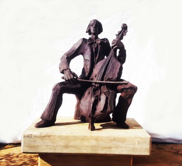 Skulptur mit dem Titel "" LE VIOLONCELLISTE"" von Antoine Berbari, Original-Kunstwerk, Bronze