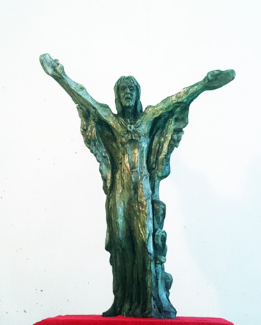 「" Christ Sacré-Cœur…」というタイトルの彫刻 Antoine Berbariによって, オリジナルのアートワーク, ブロンズ