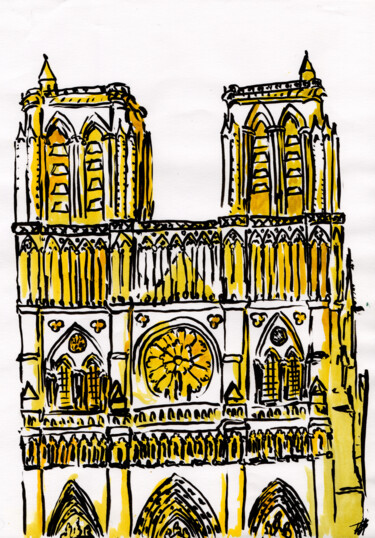 Painting titled "Notre Dame de Paris" by Antoine Dazy, Original Artwork, Watercolor