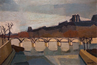 Pittura intitolato ""Le pont des arts"…" da Antoine De Margerie, Opera d'arte originale, Olio Montato su Telaio per barella…