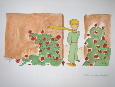 Printmaking titled "Le Petit Prince Dan…" by Antoine De Saint-Exupéry, Original Artwork, Lithography