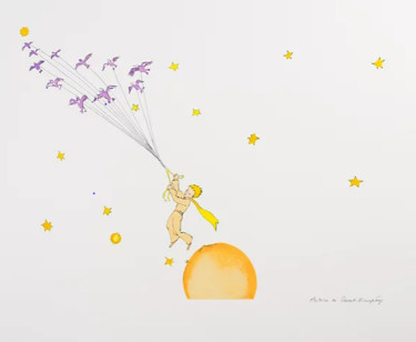 Gravures & estampes intitulée "Le Petit Prince en…" par Antoine De Saint-Exupéry, Œuvre d'art originale, Lithographie