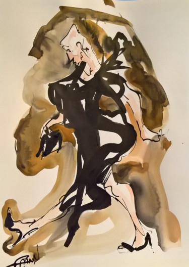 Desenho intitulada "Miss goth 7" por Antoine Faure, Obras de arte originais, Tinta