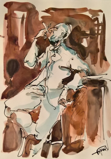 Dessin intitulée "Le fumeur 10" par Antoine Faure, Œuvre d'art originale, Encre
