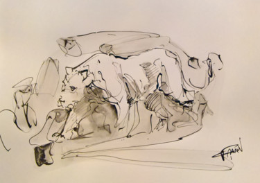 Peinture intitulée "Etude Lionne 55" par Antoine Faure, Œuvre d'art originale, Encre