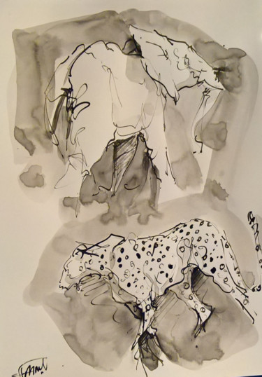 Peinture intitulée "Etude éléphant guèp…" par Antoine Faure, Œuvre d'art originale, Encre