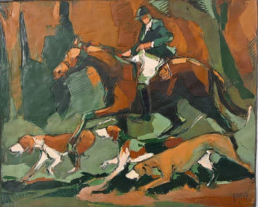 Painting titled "3 Pleine chasse" by Antoine Faure, Original Artwork, Oil