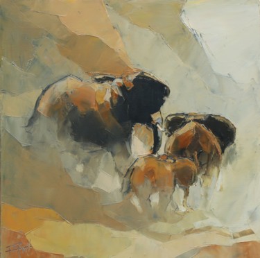 Painting titled "1 les éléphants dan…" by Antoine Faure, Original Artwork, Oil