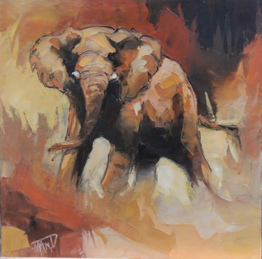 Картина под названием "11 L'éléphant dans…" - Antoine Faure, Подлинное произведение искусства, Масло