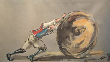 Schilderij getiteld "20 la round balle" door Antoine Faure, Origineel Kunstwerk, Gouache